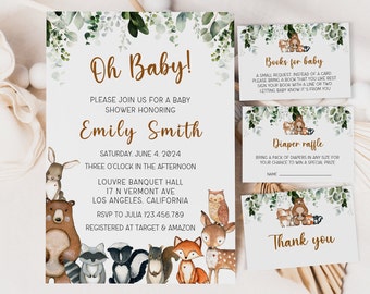 Woodland Baby Shower Invitation Bundle,editable Invitation Set - Main Image