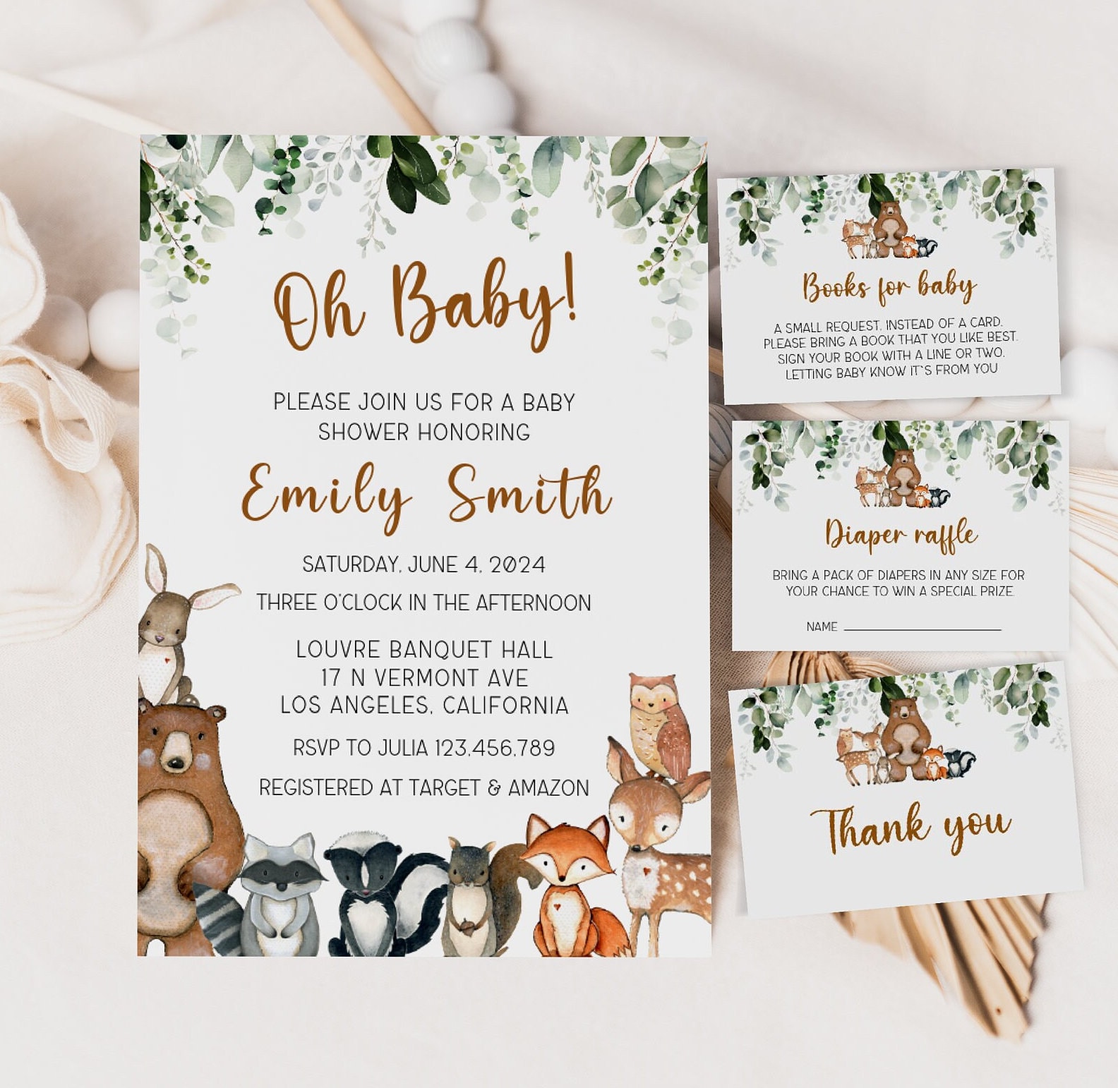 Baby Shower Invitation Woodland Bundle Greenery EDITABLE Animal Themed Baby  Shower Invitations, image size:1584x1542