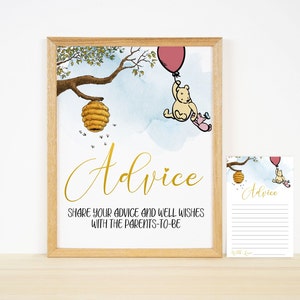 Classic Winnie the Pooh Baby Shower Sign, Advice for the Parents Sign,Honey Baby Shower Supplies,Printable Sign,Digital download