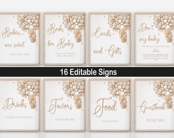 Neutral Baby Shower Signs,Teddy Bear Baby Shower Bundle,Baby Shower Sign Bundle,Editable Sign,Guestbook,Books for Baby,Late night diaper