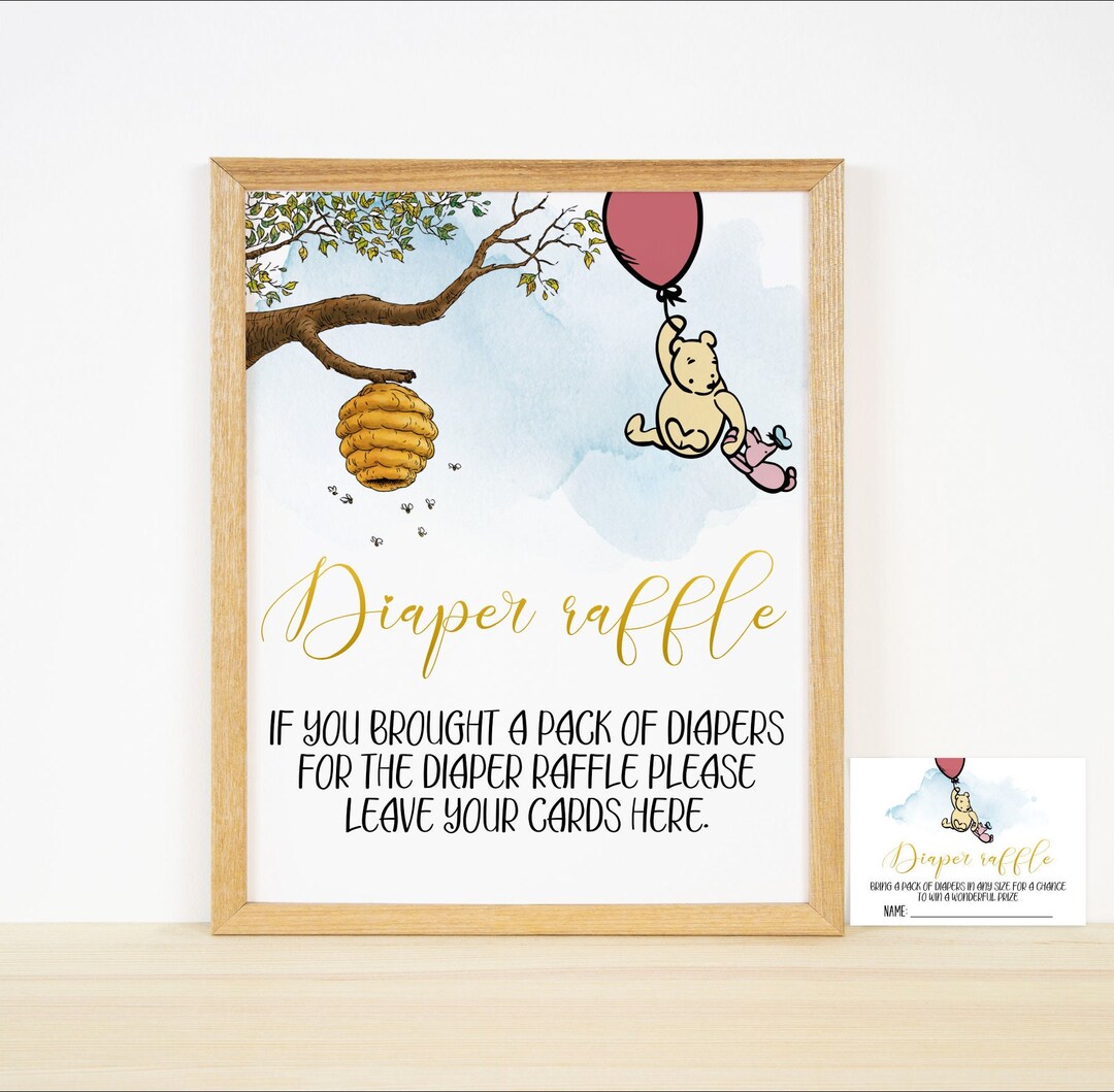 Diaper Raffle Game,classic Winnie the Pooh Sign,baby Shower Sign