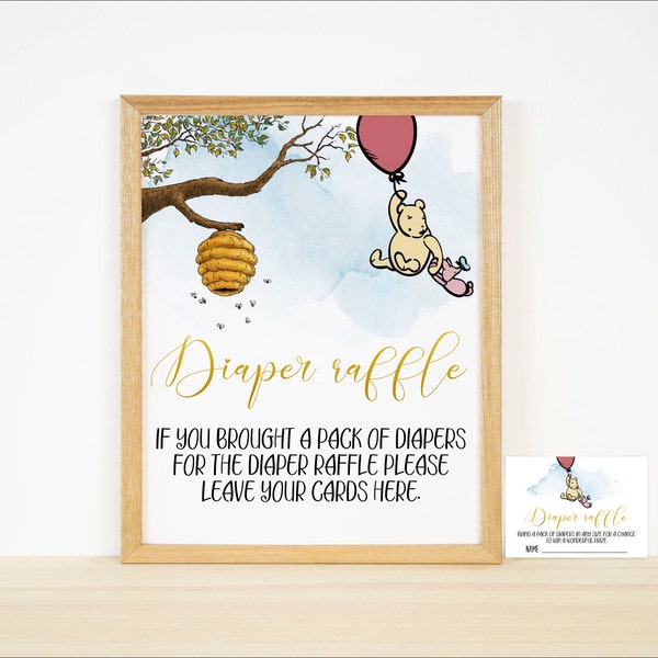 Diaper Raffle Game,Classic Winnie the Pooh Sign,Baby Shower Sign,Printable Sign,Digital download,Diaper raffle Sign,Honey Baby Shower