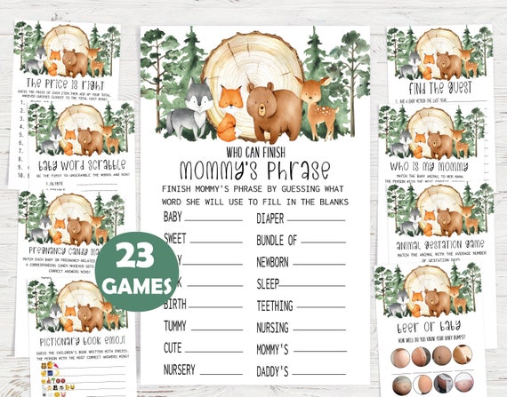 Baby Shower Game Bundle woodland Baby Shower Gamesforest