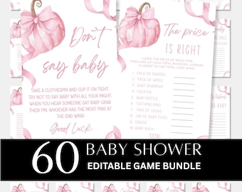 Girl Baby Shower Games Bundle,Pink Pumpkin Baby Shower Theme (Digital download)