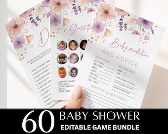 Floral Baby Shower Games Bundle, 60 Editable Templates (Digital Download)