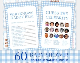 Printable Baby Shower Games Bundle, Blue Baby Shower Games Bundle, Boy Baby Shower, Editable Templates
