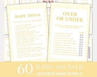 Printable Baby Shower Games Bundle, Yellow Baby Shower Games Bundle, Gender neutral Shower, Editable Templates