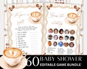 Coffee Baby Shower Games Bundle-Printable Baby is Brewing Shower Games-60 Editable Shower Games Included
