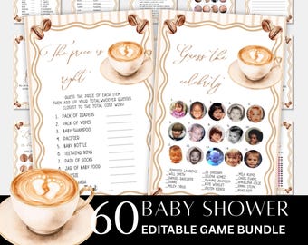 Coffee Baby Shower Games Bundle – 60 Editable Games (Digital Download)