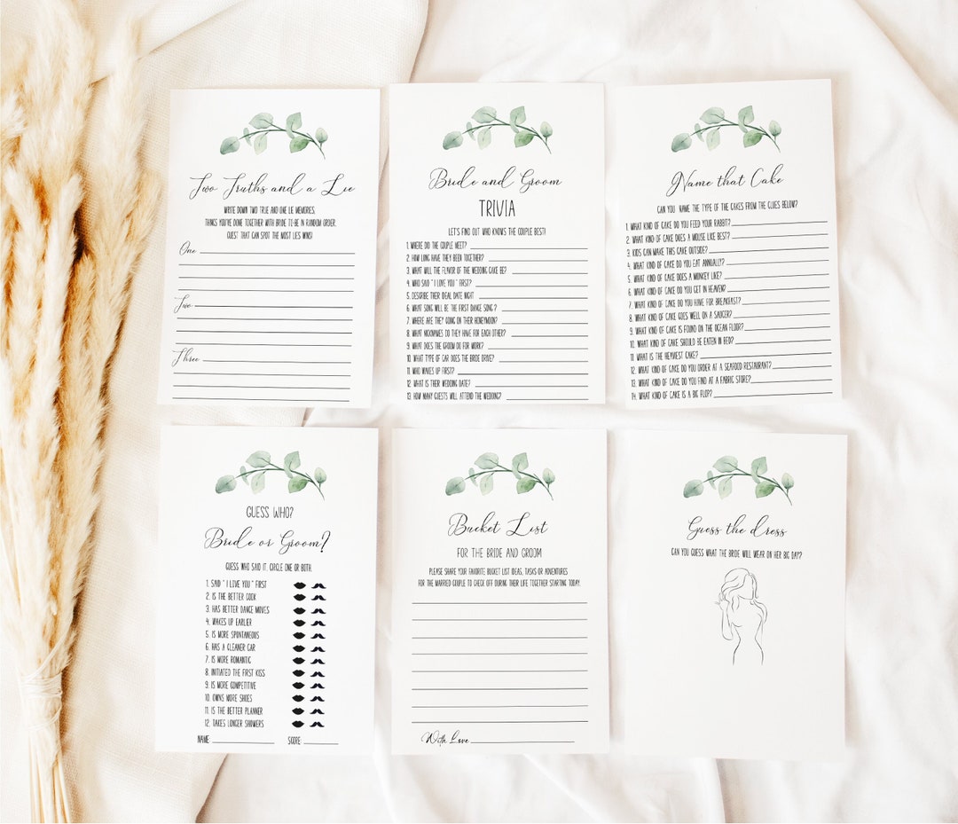 Eucalyptus Bridal Shower Gamegreenery Game Bundleprintable Etsy