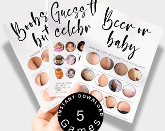 Funny Baby Shower Games,Funny Baby Shower Bundle,Modern Baby Shower Package, 5 Games Included,Printable Baby Shower Cards,Instant download