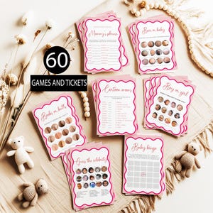 Wavy Baby Shower Games Bundle,Funny Baby Shower Activitys,Editable Baby Shower Templates,Minimalist Baby Shower Games,Instant download