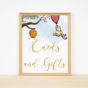 Cartes et cadeaux signe, baby shower classique de Winnie l'ourson, signe imprimable, téléchargement numérique, signe de baby shower de miel