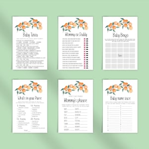 Little Cutie Baby Shower Game Bundle, Orange Baby Shower Game Pack,Neutral Game Bundle,The price is right,Would she rather,Baby Prediction image 2