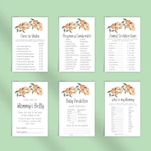 Little Cutie Baby Shower Game Bundle, Orange Baby Shower Game Pack,Neutral Game Bundle,The price is right,Would she rather,Baby Prediction image 3