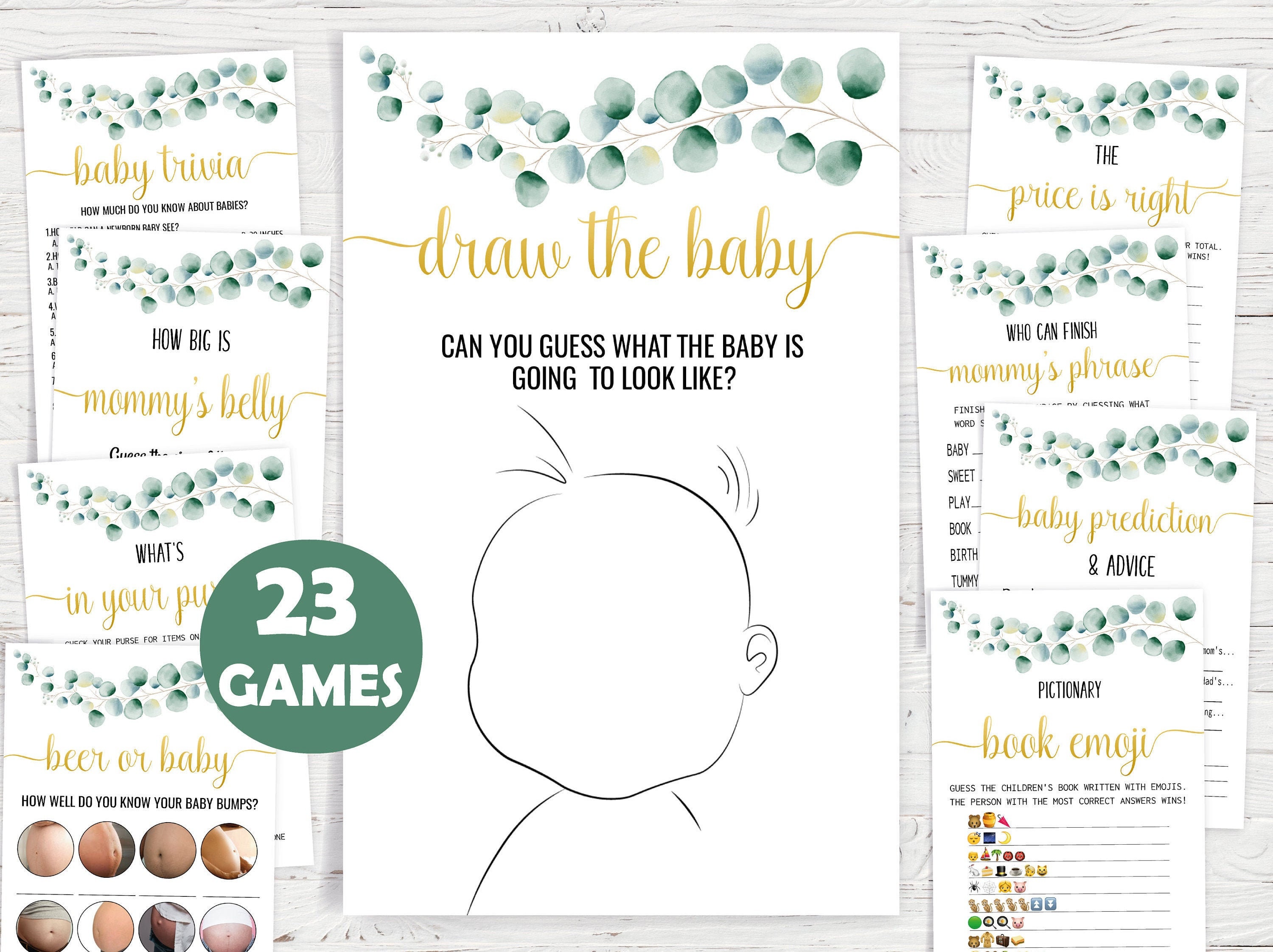 Eucalyptus Baby Shower Gamegreenery Baby Shower Game Etsy