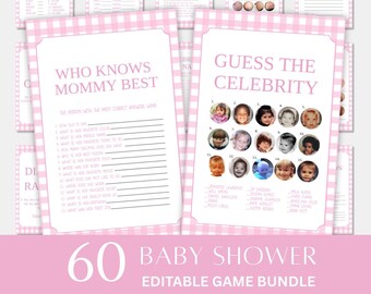Printable Baby Shower Games Bundle, Pink Baby Shower Games Bundle, Girl Baby Shower, Editable Templates
