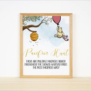 Pacifier Hunt Baby Shower Game,Classic Winnie the Pooh Sign,Honey Baby Shower,Digital download,Printable Sign,Pacifier Hunt Sign