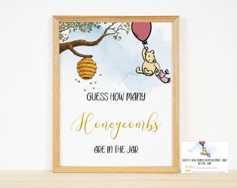 How many Honeycombs Sign,Honey Baby Shower Sign,Classic Winnie the Pooh Baby Shower Sign,Printable Sign,Digital download