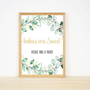 赤ちゃんは甘いベビーシャワーサイン、ユーカリのベビーシャワーサイン、緑のベビーシャワー、ユーカリのゴールドのベビーシャワーサイン