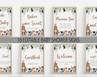Woodland Signs,Woodland Baby Shower Signs,16 Signs Bundle,Books for Baby Sign,Mimosa bar Sign,Cards and Gifts Sign,Favors Sign,Woodland
