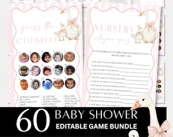 Pink Baby Shower Games Bundle-Littel Goose Girl theme -Editable Template