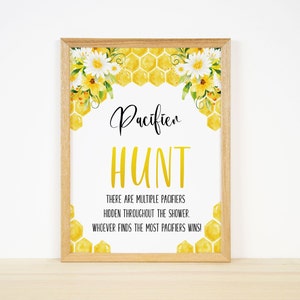 Pacifier Hunt Game,Baby Shower Game,Honey Baby Shower Sign,Printable Sign,Baby Shower Activitys,Gender neutral Baby Shower Themen