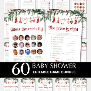 Santa Baby Shower Games Bundle,Winter Baby Shower Theme Templates,Christmas Baby Shower Games,Editable Game Bundle