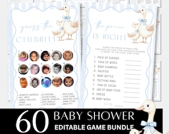 Blue Little Goose Baby Shower Games Bundle-Boy Blue theme -Editable Template