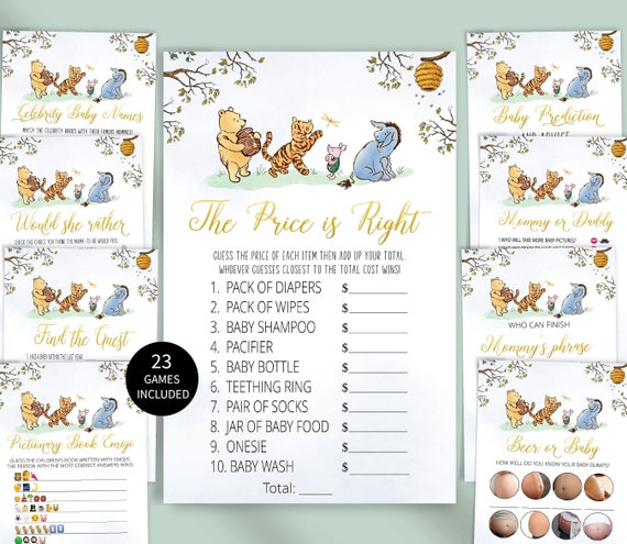 Winnie the Pooh Baby Shower Game,baby Shower Template,printable  Game,instant Download,the Price is Right,baby Prediction Card,baby Trivia 