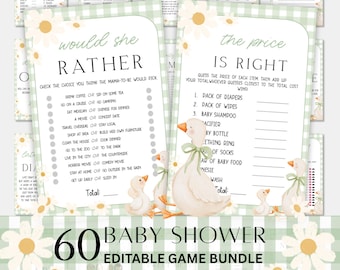 Printable Baby Shower Games Bundle, 60 Baby Shower Games, Printable and Editable Templates, Little Goose Shower Theme