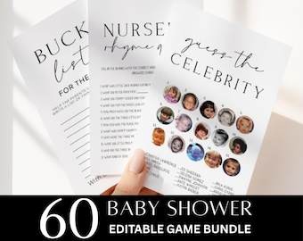 Printable Baby Shower Game Bundle-Editable Neutral Baby Shower Games-60 Games Included