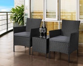 Rattan Furniture Sets 2 Seater Wicker Chairs and a Coffee Table 3 Piece Garden Patio Table Chairs Set with Cushions Outdoor Black