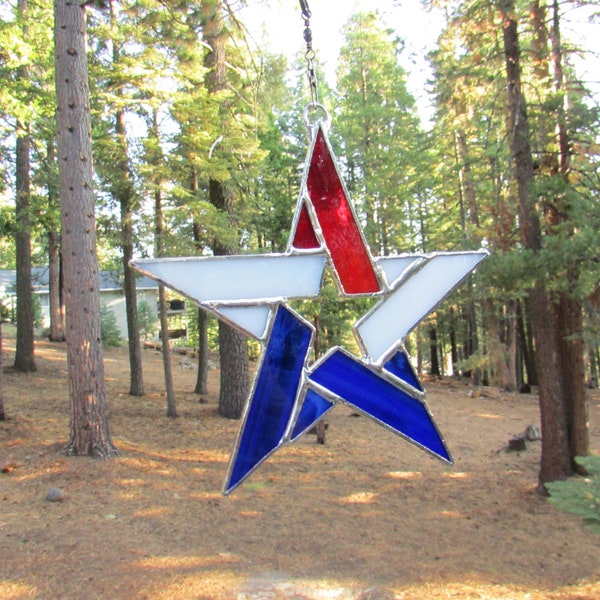 Patriotic USA Stained Glass  "Star in a Star" LEAD FREE!