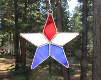 Patriotic USA Stained Glass Stars with Gift Box LEAD FREE!!