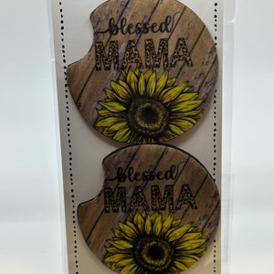 Blessed mama sunflower car coaster