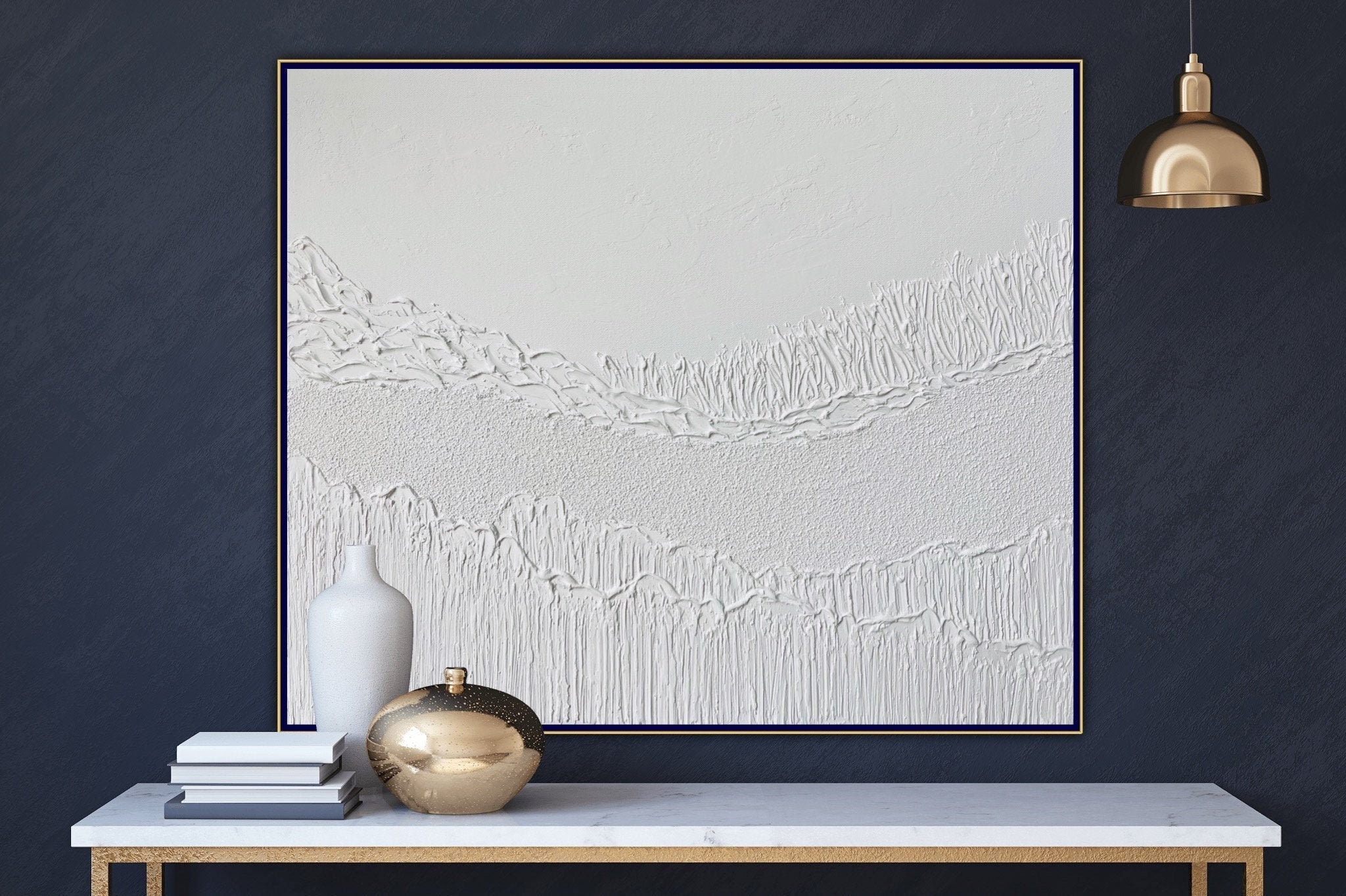 ORIGINAL Abstract White Textured Wall Art Canvas Landscape | Etsy