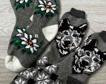 Angora Wool Nordic Socks: Knitted Winter Comfort, Set of 2
