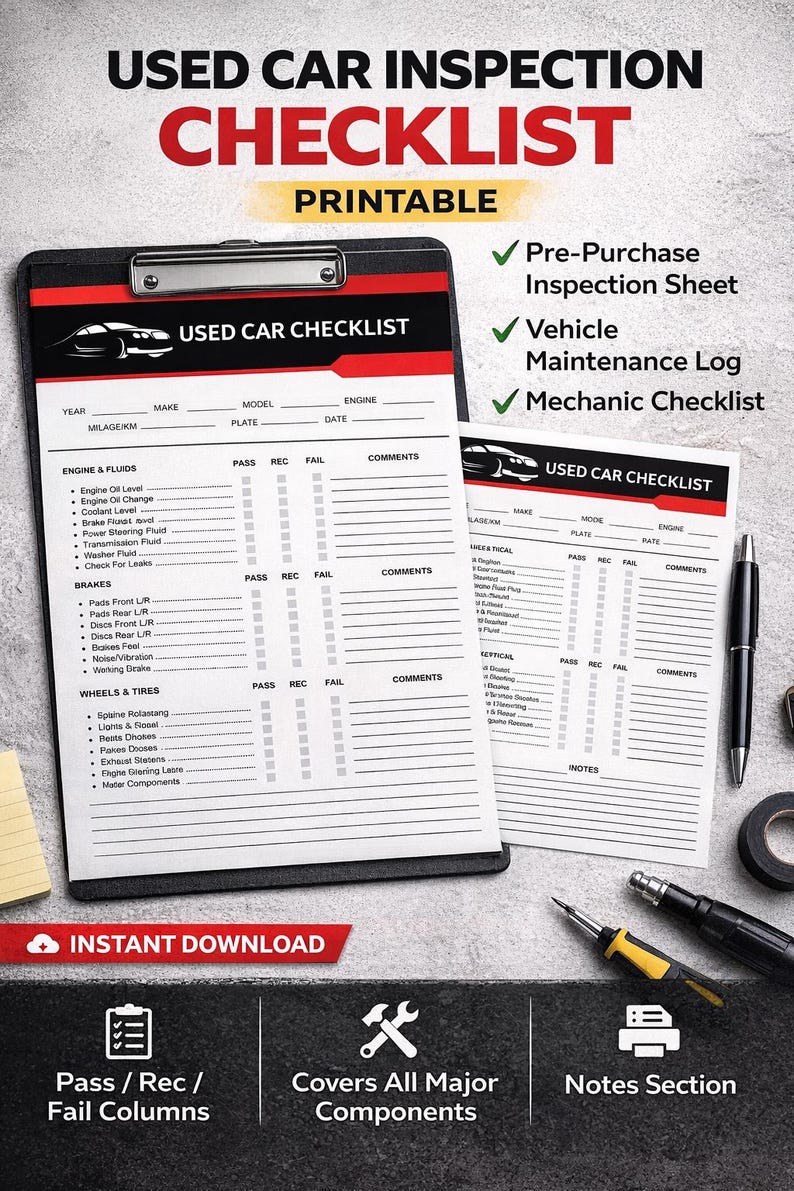 Used Car Checklist.pdf Used Car Inspection Checklist | Vehicle Maintenance Log (digital ...