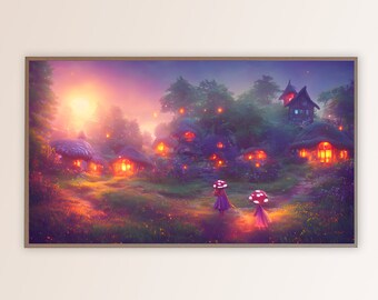 Enchanted Mushroom Village 4K TV Art - Fantasy Landscape - Compatible with Samsung Frame TV