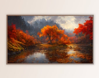 Samsung Frame TV Art - Thanksgiving and Fall Mountain Lake Landscape