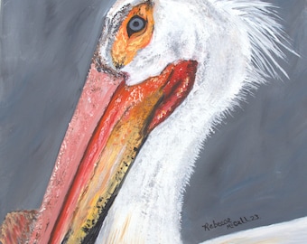 8"x10" Original Oil Painting of a White Pelican