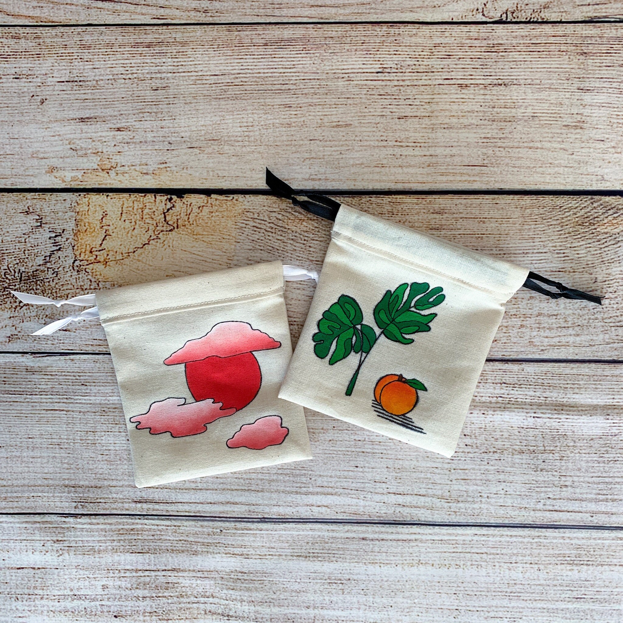 Small Canvas Drawstring Bag Gift bag Hand painted Etsy