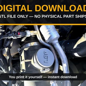 May include: A gray circular cap with the letters LSP embossed on the surface, installed on a black automotive intake hose. The image includes the text DIGITAL DOWNLOAD, STL FILE ONLY — NO PHYSICAL PART SHIPS, and You print it yourself — instant download.