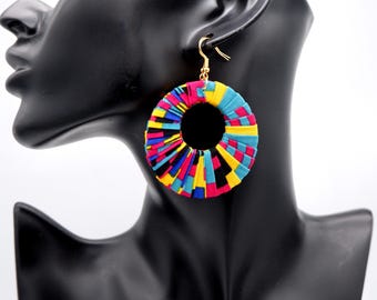 African print earrings/hook earrings,cotton fabric drop earrings,summer earrings,bohemian round earrings, stylish earrings