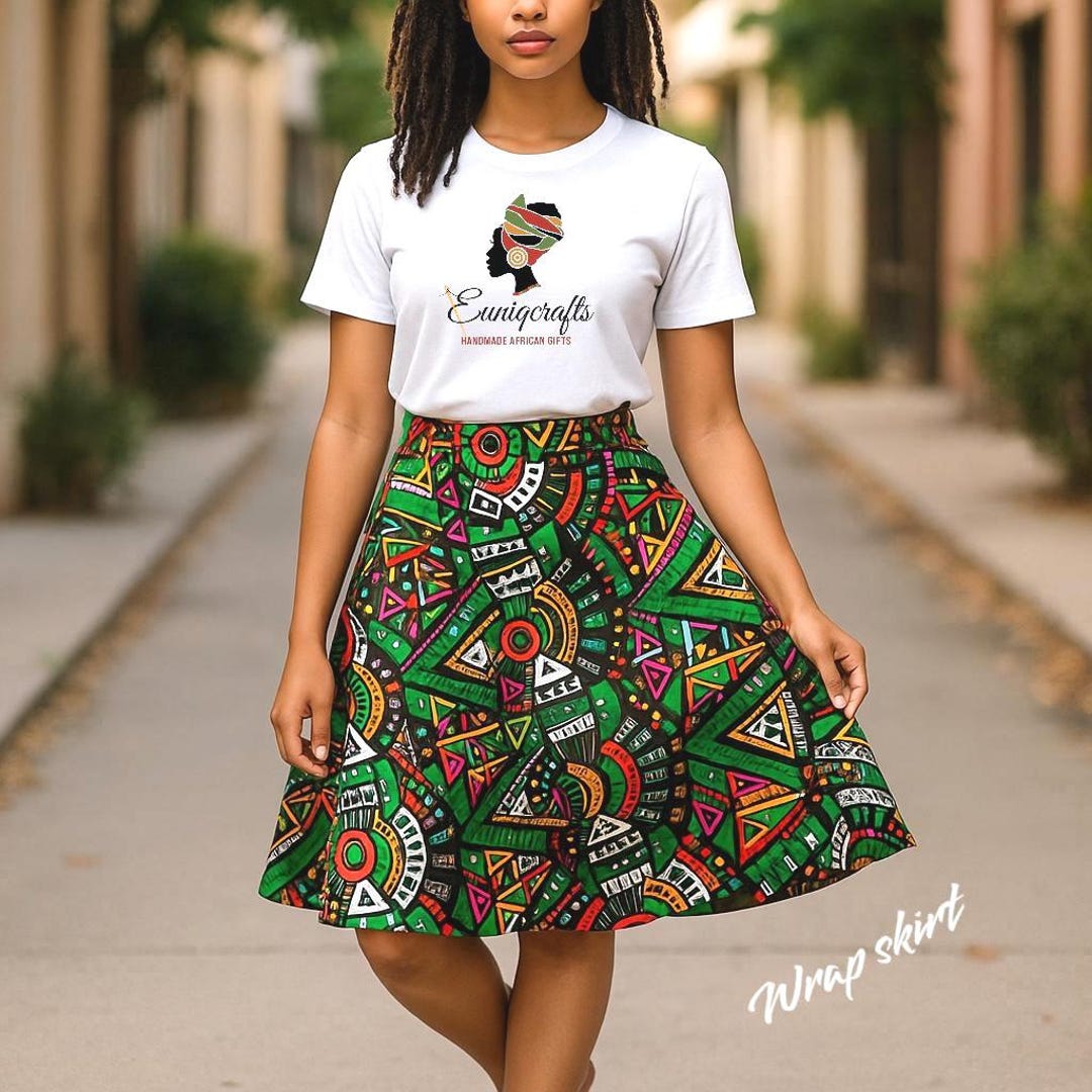 【sahara】 Art Print Skirt One Size African Print Wrap Skirt – Handmade Ankara Wrapper