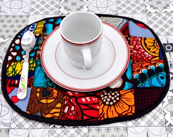 African Print quilted Placemats Set of 4 - Soft, Durable & Super Absorbent - Insulation place mat- washable table mats,  non-slip mat-Oval