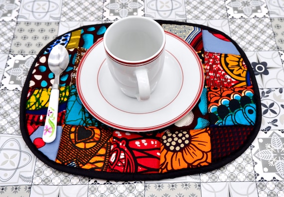 African Print Quilted Placemats - Set of 4 Cotton Oval Table Mats