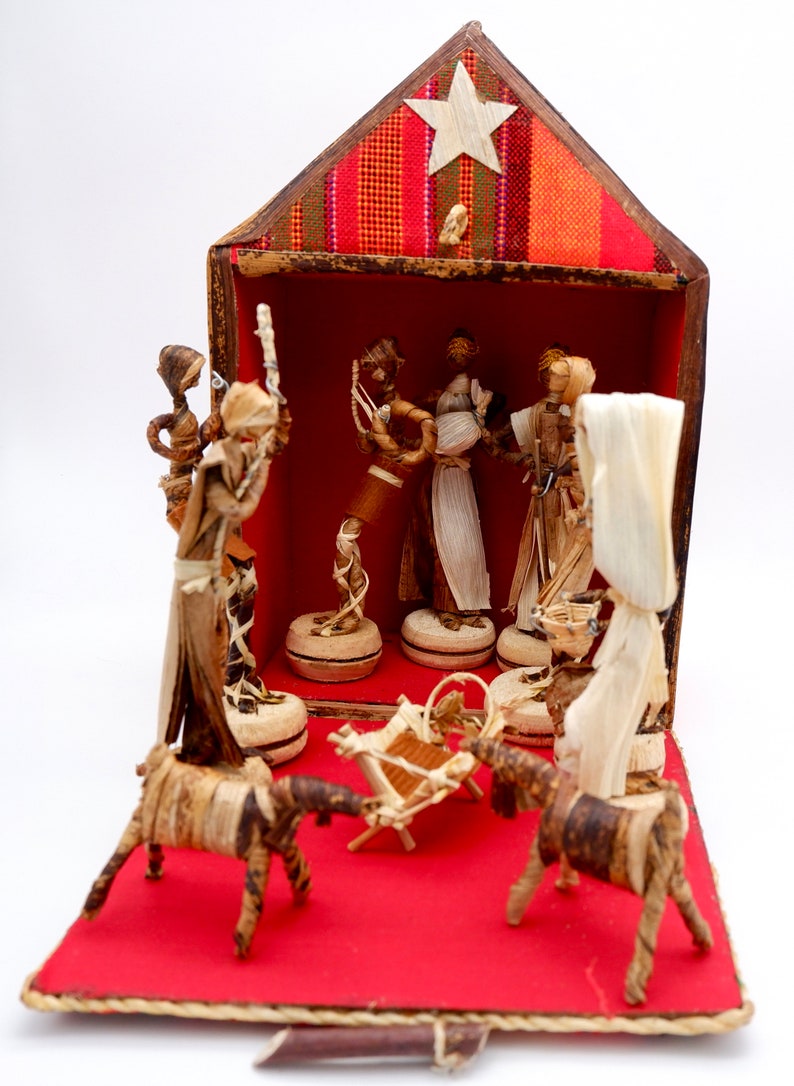 Banana fibre and Masai fabric African Nativity Set Christmas Etsy
