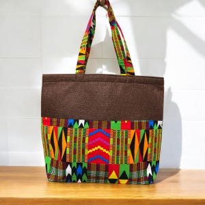 Afrikanischer Druck und Sackleinen Große Einkaufstasche für Frauen Reißverschluss Einkaufstasche Frauen Schulter Handtaschen Tragetasche für Schule Einkaufen Arbeit College Casual